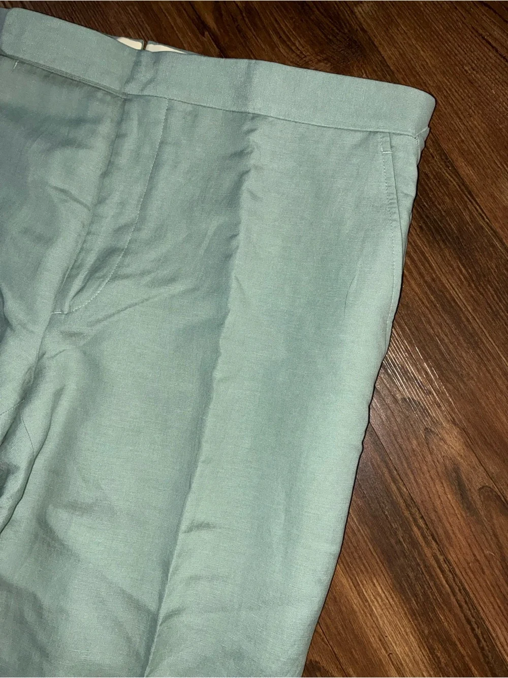 Ralph Lauren Purple Label Mint Green Gregory Hand-Tailored Silk-Linen Trouser